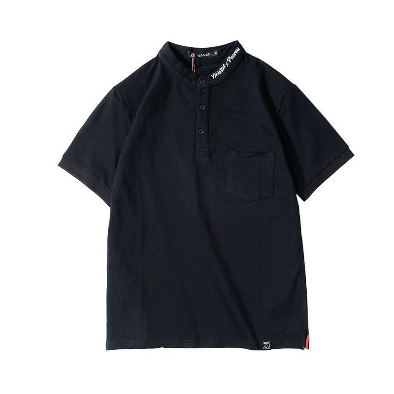 Stand-up Collar Men's Pure Cotton    Shirt Tide Summer Tide Brand Retro Led Men's Short-sleeved T-shirt