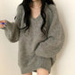 Loose V-neck Loose Sweater Women's Spring and Autumn Clothes Are Thin and Versatile Mid-length Lazy Style Sweater Sweater Top Oversizedsweater