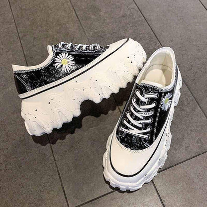 Plus Size 35-40 Summer Women Leather Sneakers Students Breathable Running Basketball Shoes Shockproof Non-slip Heighten Shoes