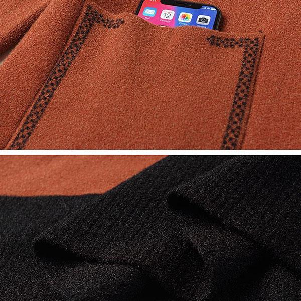 Autumn Winter High Quality Contrast Color Sweater Dress Women Knit Dress Long Loose Pullover Sweater Dress with Pockets for Inner or Outer Wear