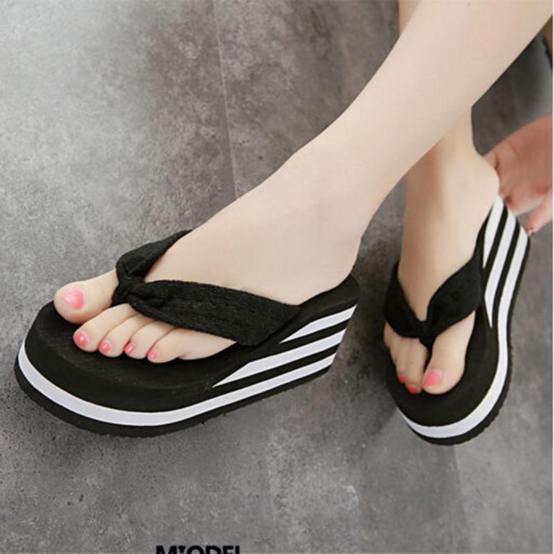 High-heeled Slippers Women Wear Non-slip Slope with Flip-flops High-heeled Platform Sandals and Slippers Beach Shoes In Summer