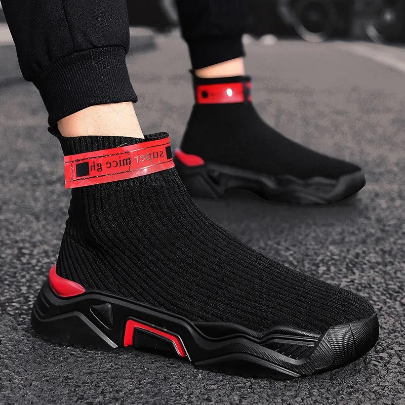 Men's High Top Sneakers Korean Style Trendy All-match Socks Shoes Teen Student Trendy Shoes