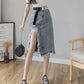 High-waist Denim Skirt Female Spring  Summer Looks Thin Split Split Hole Mid-length Hip Skirt  A-line Skirt