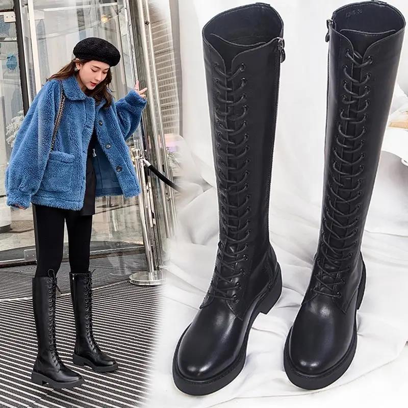 Plus Size British Style Black Thick Heel Single Martin Boots Autumn and Winter Versatile High-top Women's Boots