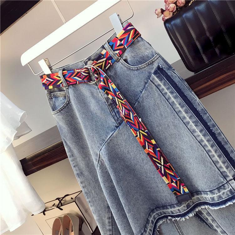 Fashion  2 Piece Set Skirt and Tops Plus Size Women Summer Pleated Short-sleeve Shirt Asymmetric Denim Skirt Two-piece Set