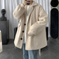 Mid-length Woolen Coat Plus Velvet Casual Men's Warm Long-sleeved Jacket Loose Polo Collar Temperament Handsome Top
