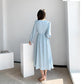 Small Lapel Chiffon Dress Female 2021 Spring and Autumn Waist Loose and Thin Solid Color Small Fresh Mid-length Dress