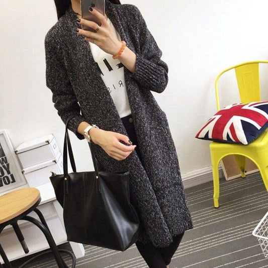 Fashion Sweater Women Winter Long Double Pocket Sweater Long Cardigan Lady's Knitted Jacket