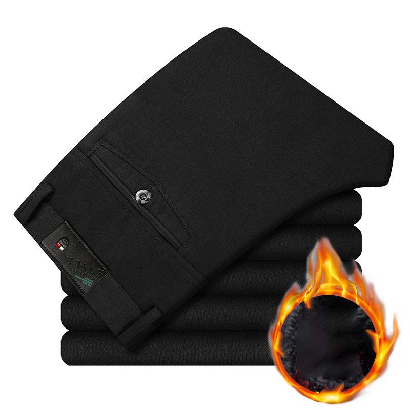 Winter Plus Velvet Middle-aged Men's Cotton Casual Pants Men's High Waist Straight Casual Men's Trousers