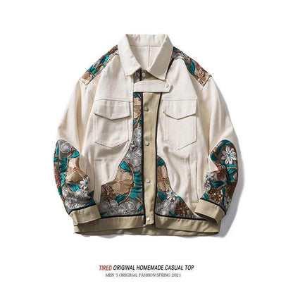 Chinese Embroidered Workwear Jacket Spring and Autumn Loose Lapel Youth Cardigan Top