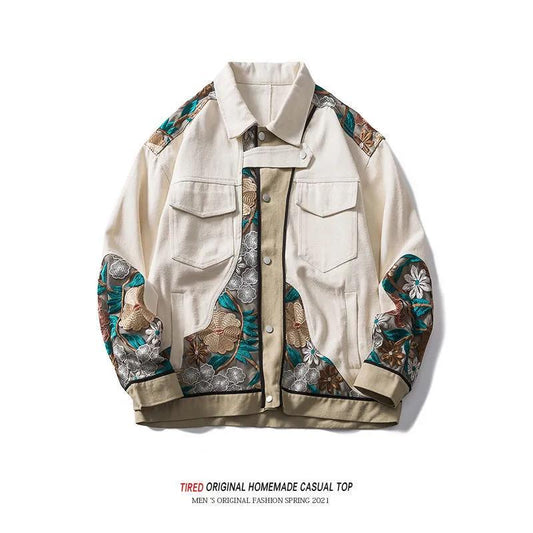 Chinese Embroidered Workwear Jacket Spring and Autumn Loose Lapel Youth Cardigan Top