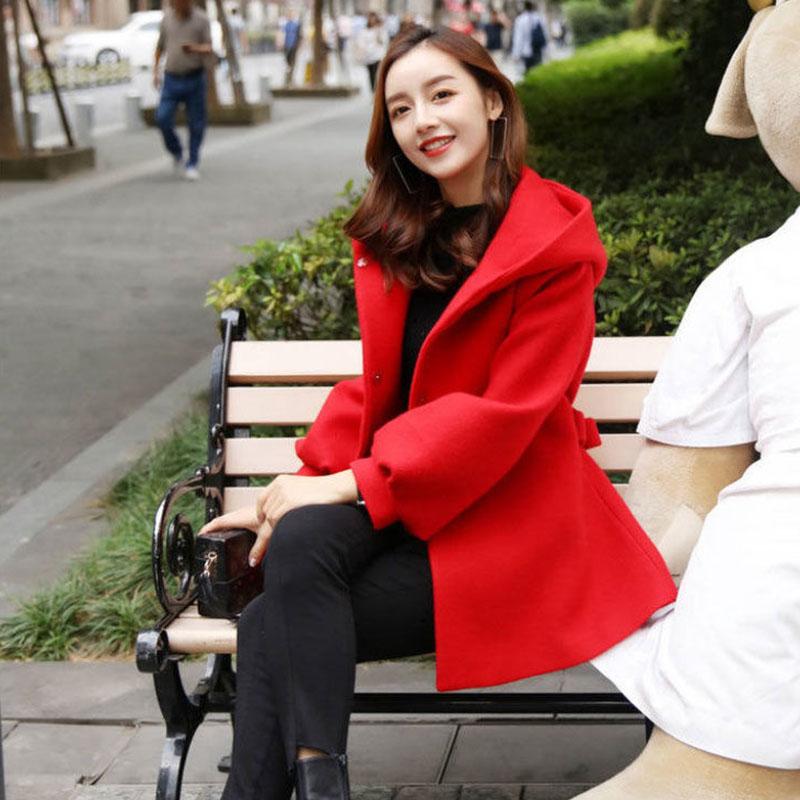 Winter Fashion Woolen Coat Spring Long Sleeve Loose Hooded Lace Jacket