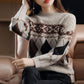 Sweater Women's Rhombus Contrast Color Retro Pullover Knitwear Korean Loose Fluffy Top Trending Sweater Autumn and Winter