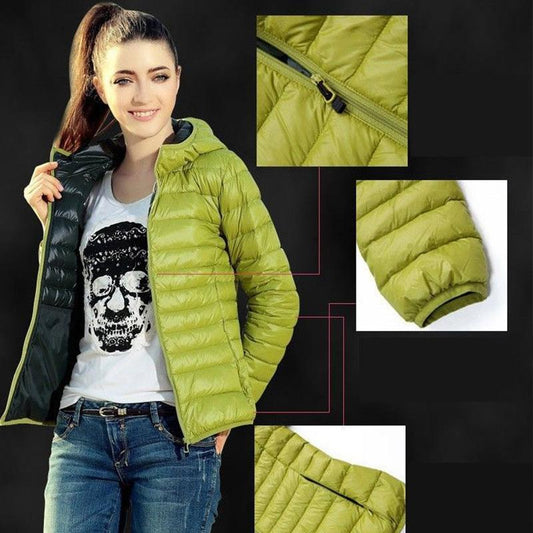 Women Winter Sport Jacket Coat Slim Hooded Casual Long Sleeve Zip Solid Color Coat
