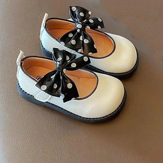 Girl's Bowknot Square Mouth Shoes Velcro Soft Soled Little Student Shoes Kindergarten Baby Girls' Shoes Light Princess Shoes
