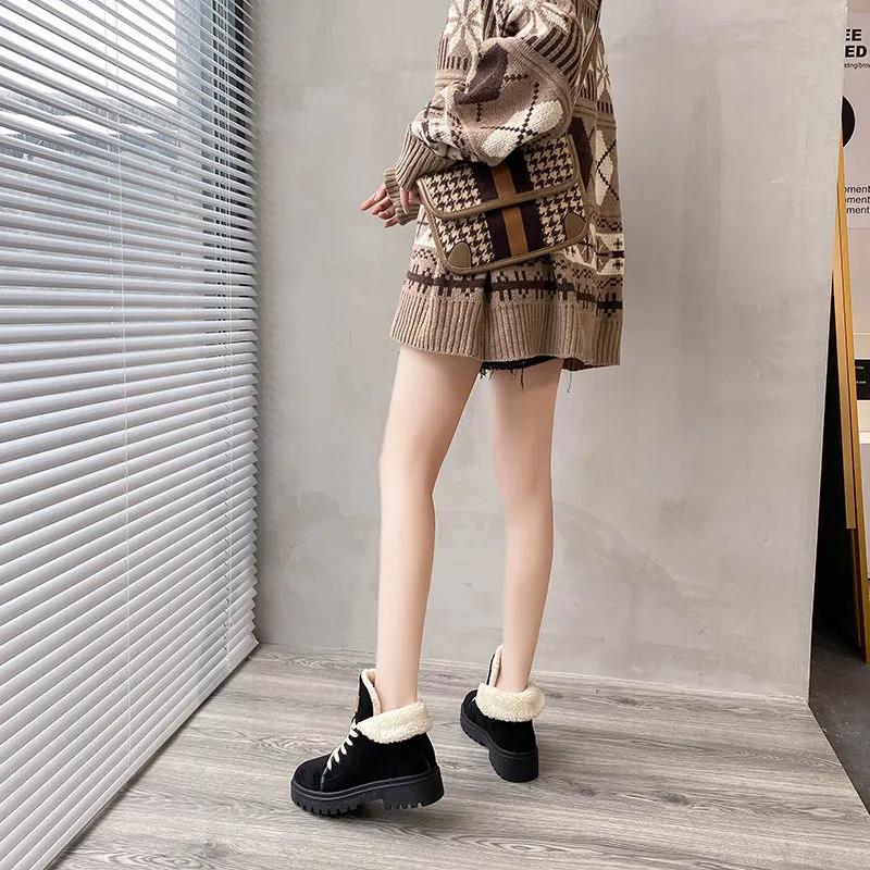 Snow Boots Women Thick-soled Thick Boots Plus Velvet Cotton Shoes Korean Flat Non-slip Short Boots Winter