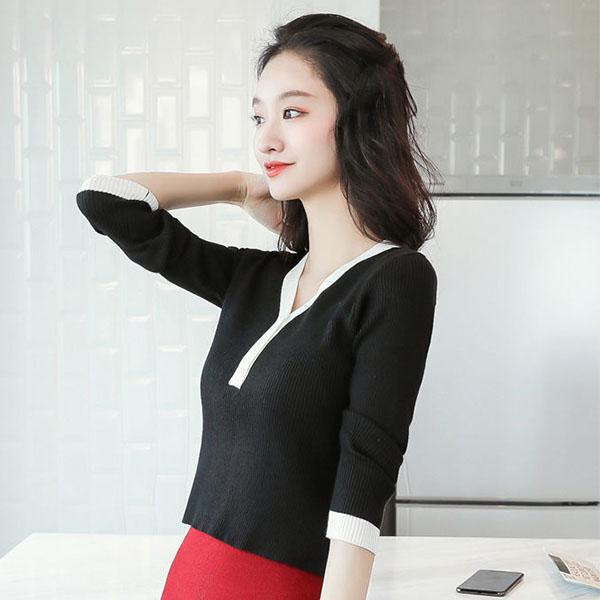 Slim Long-sleeved V-neck Bottoming Shirt Autumn Knit Sweater Sweater Ladies Thin Top