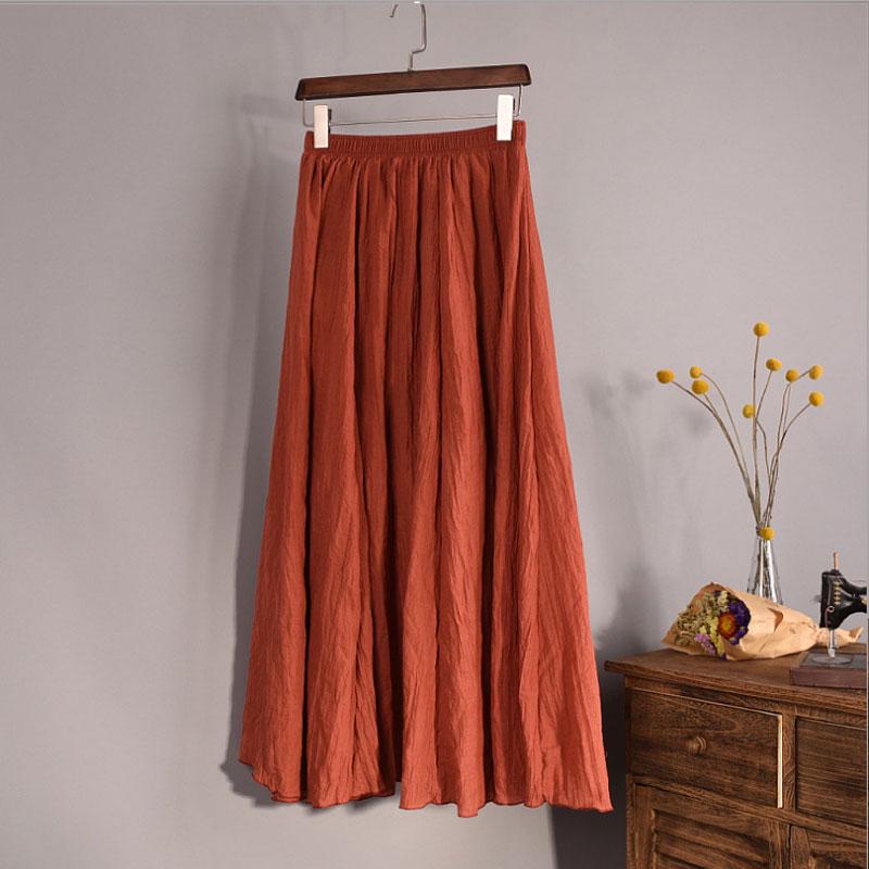 Vintage Women Cotton Linen Skirt High Waisted Elegant Sexy Solid White Black Pleated Skirts Female Maxi Skirts Women Long Skirts