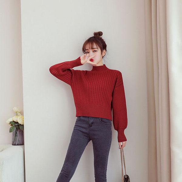 Turtleneck Pullover Bottoming Shirt Autumn and Winter Small Short Short Loose Thick High Waist Women's Knit Sweater