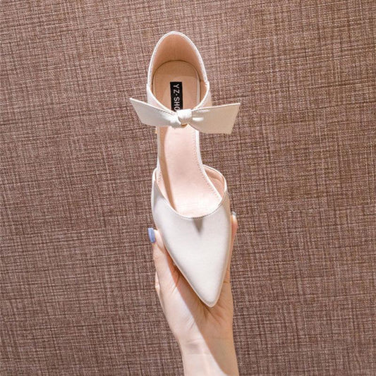 Women's Shoes Pointed Toe Hollow Bow 4cm High Heels Women's Thick Heel Sexy Single Shoes Thick Heel High Heels Ladies Sandals