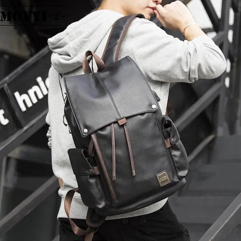 Backpack Male Travel Fashion Trend Men's Backpack Large Capacity PVC Leather Bag High School Student Schoolbag Male