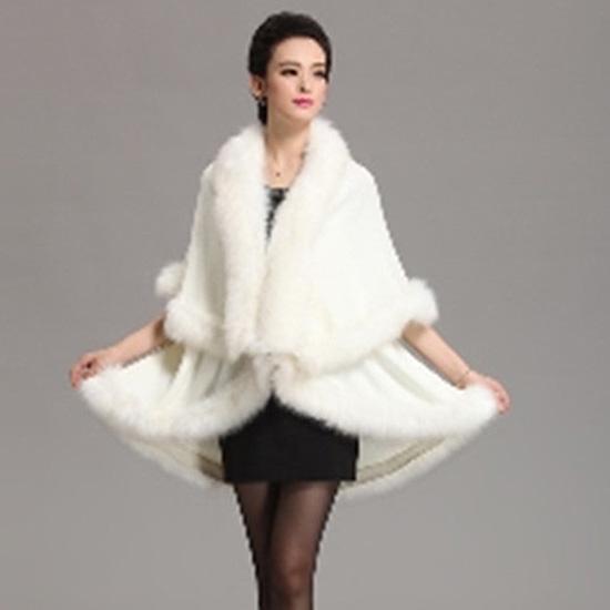 Ponchos and Capes Women 2019 Christmas Fashion Faux Fox Fur Collar Winter Wool Cloak Long Overcoat