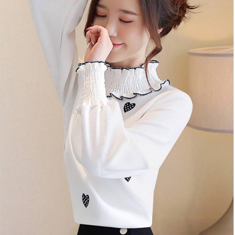 Pofulove Base Shirt Winter Embroidery Tide Wild Plus Velvet Inner Body Loose Loose Shirt on Clothes