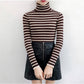 High Neck Women's Sweater Autumn Winter Striped Slim Fit Tight Sexy Long-sleeved Knitted Sweater