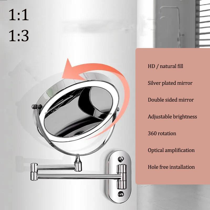 Free Punch Double-sided Wall-mounted Makeup Mirror Bathroom Bedroom Mirror Three Times Magnifying Glass