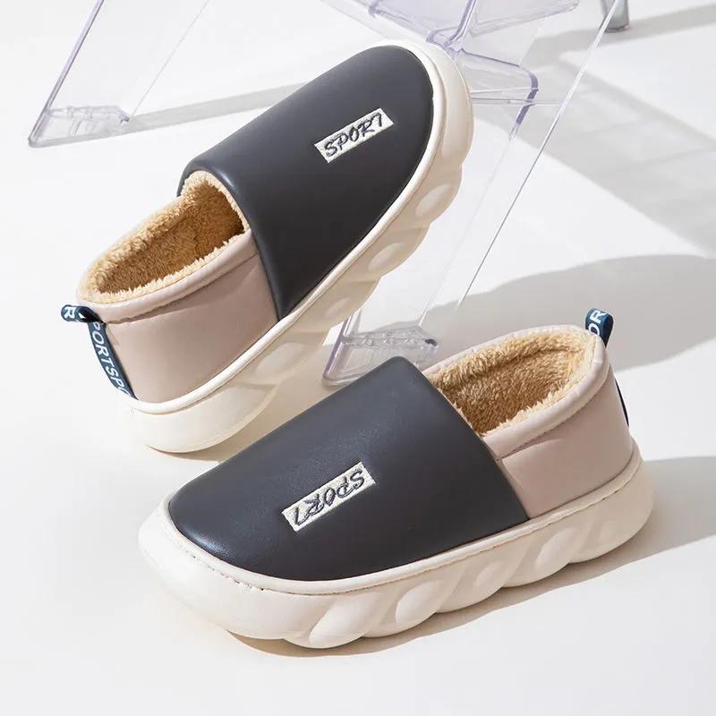 Winter Waterproof All-inclusive Heel Cotton Slippers Ladies Thick-soled Non-slip Home Household Cold-proof Warm and Velvet Cotton Shoes Men