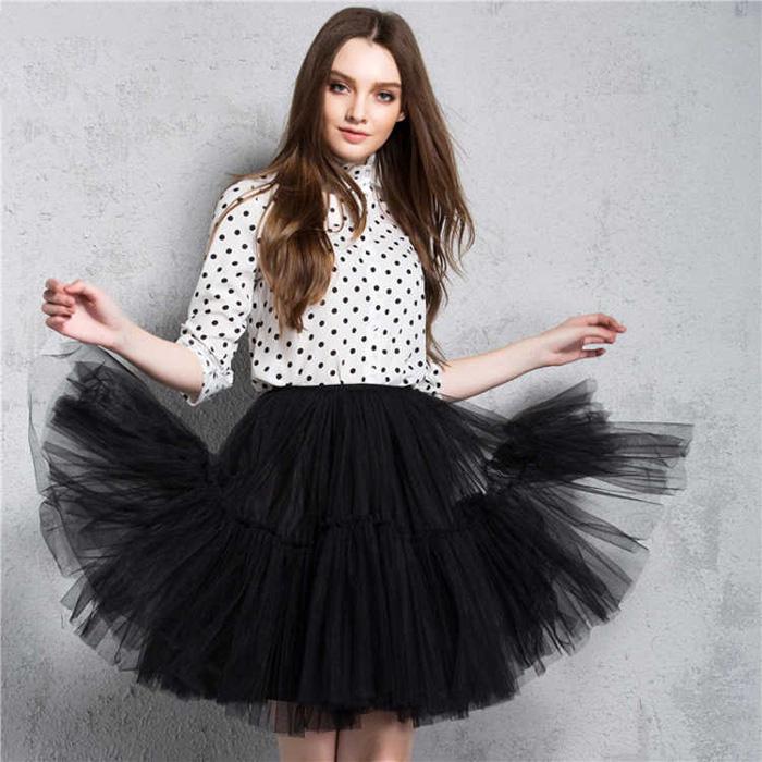Pofulove Tulle Skirt Pleated Tutu Skirts Women Lolita Bridesmaids Vintage Midi Skirt A-line Skirts