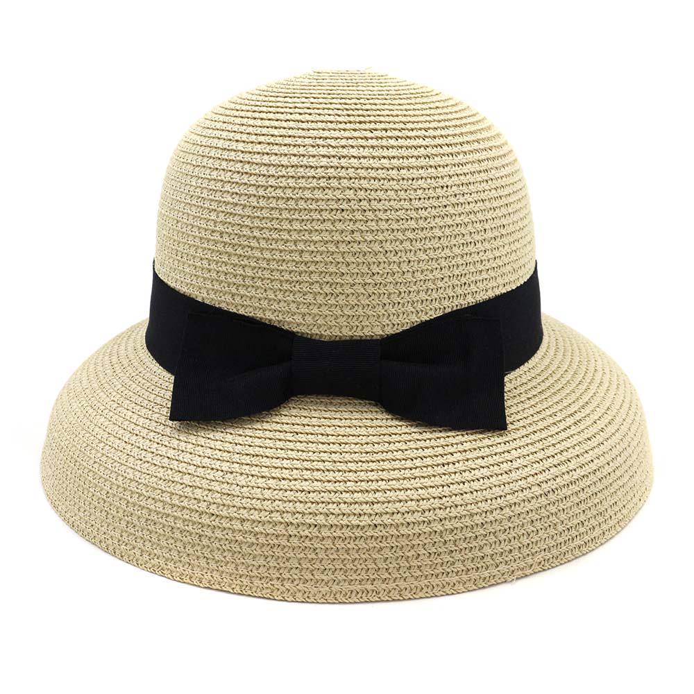 Sun Hat Women Bowknot Straw Sun Hat Floppy Wide Brim Summer Beach Uv Protective Hat
