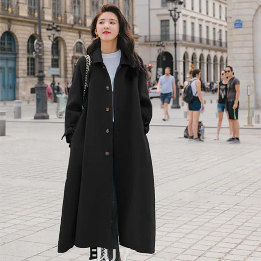 Hepburn Style Woolen Coat Women's Mid-length Korean Style Loose Woolen Coat Plus Cotton Thick Autumn and Winter Woolen Coat