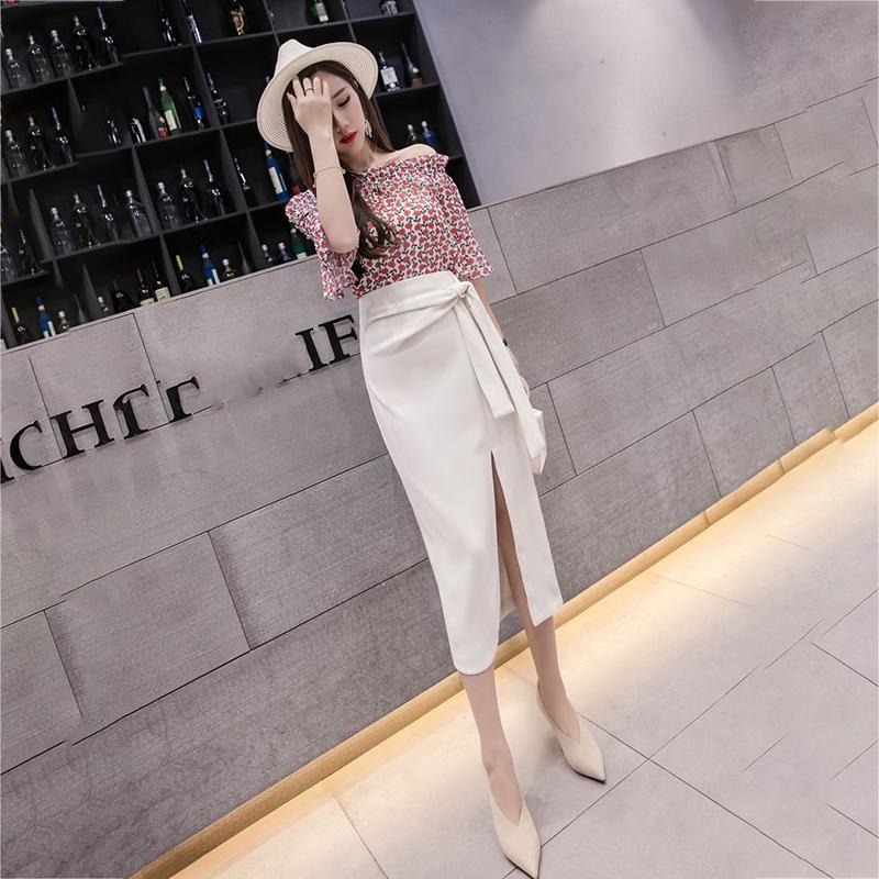 Women Sexy Irregular Bow Tight High WaistHip Skirt Mid-calf Split Zipper Club Casual Home Office