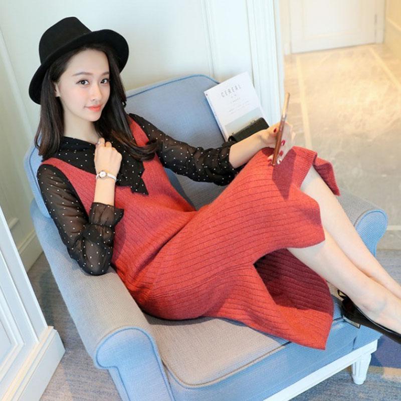 Spring and Autumn Loose Sleeveless Vest Pullover V-neck Mid-length Suspender Skirt Fashion Simple Female Suspender Skirt