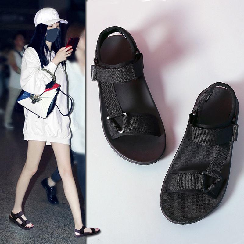 Velcro Sports Sandals Female Flat Bottom Students Korean Version of Harajuku Style Summer Soft Bottom Sandals Female