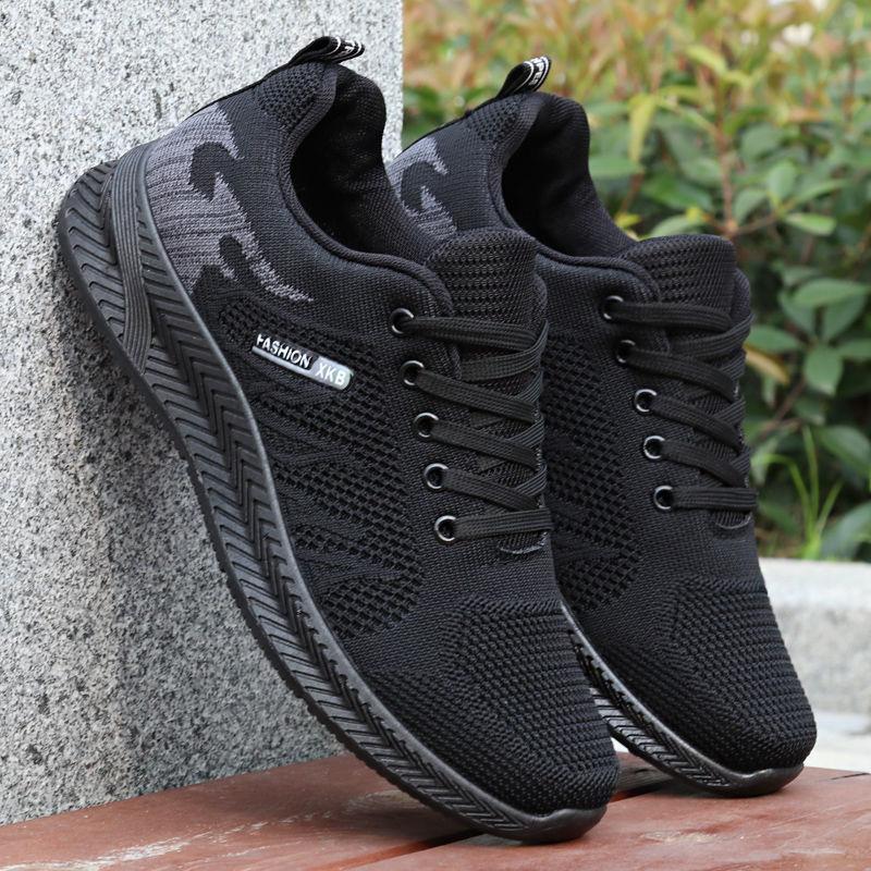Men's Breathable Deodorant Pure Black Work Shoes Non-slip Wear-resistant Sports Casual Shoes