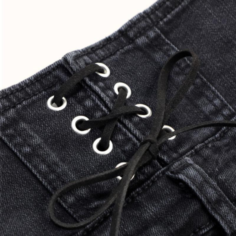 Women's Black Denim Shorts Women's Loose Straight Super High Waist Net Red Was Thin Summer A-line Pants