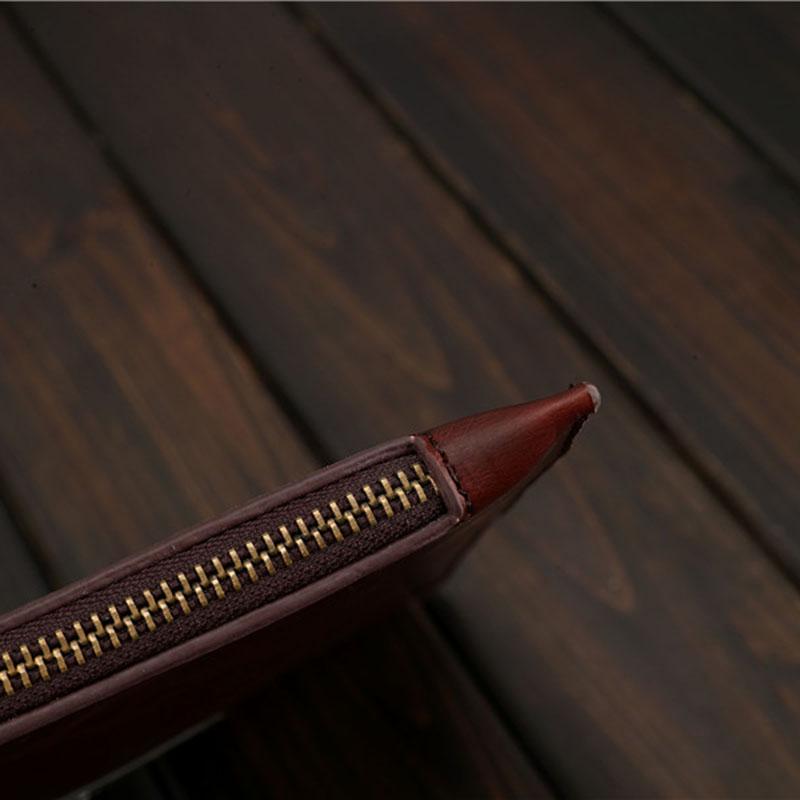 Business Briefcase Men Black Large Capacity Zipper Leather Anti-theft Waterproof Clutch IPad Bag