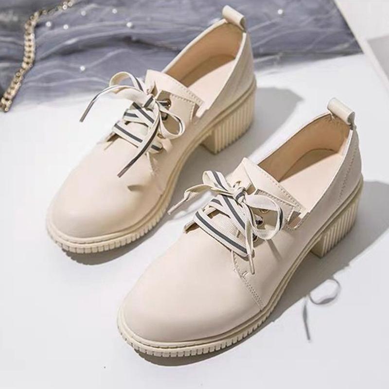Mid-heel Single Shoes Women's Shoes Spring Wild Autumn Shoes British Style High Thick Heel Small Leather Shoes