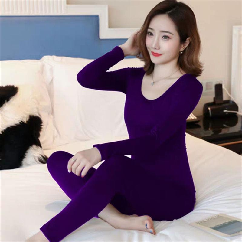 Winter Thermal Women's Underwear, Body Sculpting All-match Bottoming Shirt Sexy Bottoming Round Neck Low-neck Thin Suit