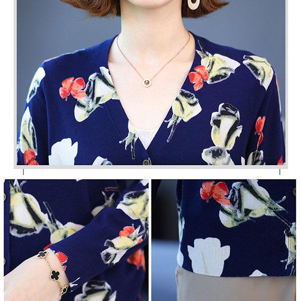 Autumn and Winter Ladies Printed Sweater Retro Round Neck Pullover  Plus Size Casual Bottoming Shirt