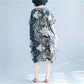 WTEMPO Plus Size Cotton and linen Flower Printing Women Dress Summer Short Sleeve Round Neck Long Dress Casual Mid-calf Length