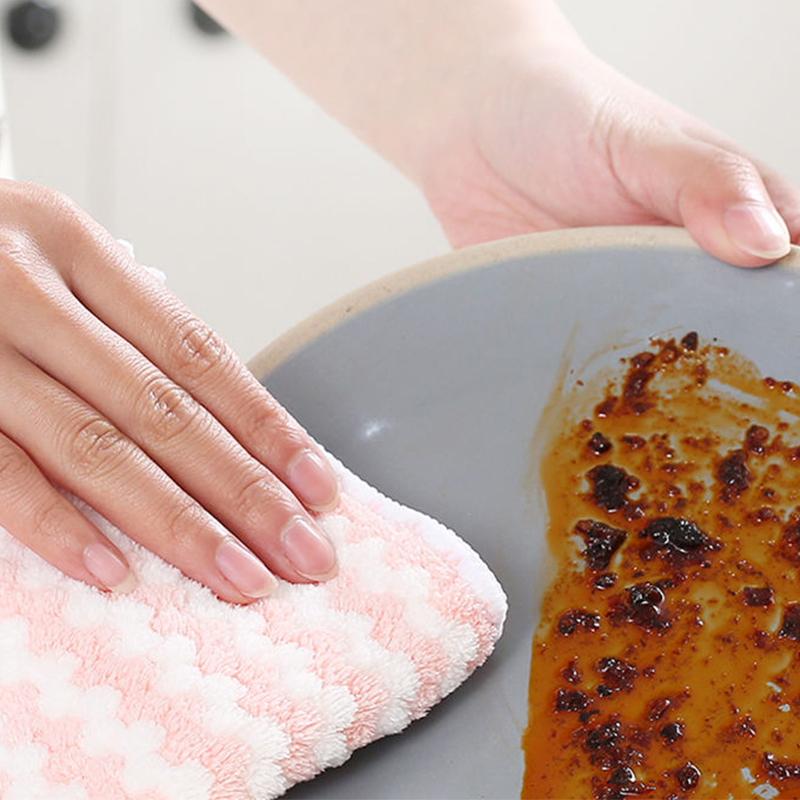 5pcs Double-layer Absorbent Microfiber Kitchen Dish Cloth Non-stick Oil Household Cleaning Cloth Wiping Towel Home Kichen Too