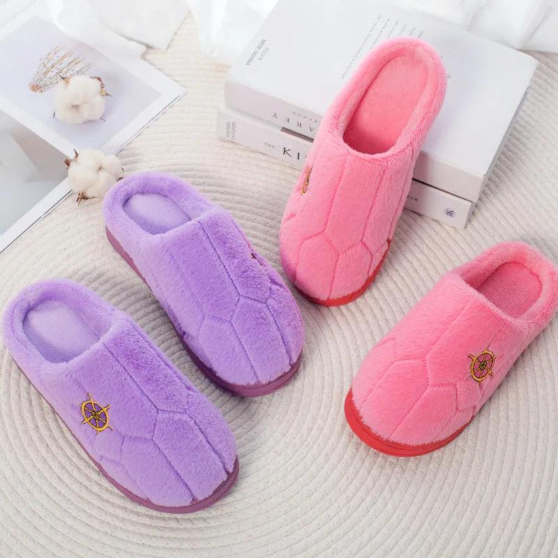 Winter Warm Cotton Slippers Women Men Home Shoes Simple Non-slip Indoor Slides Corduroy Couple Slipper Female Shoes