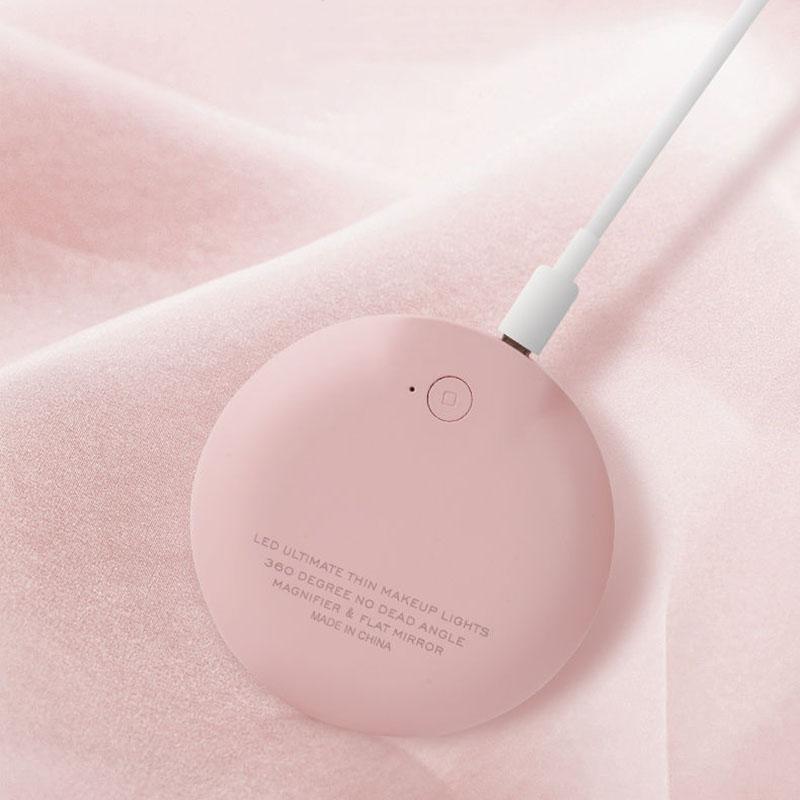 Ladies Portable Mirror USB Rechargeable LED Makeup Mirror Light Convenient Mini Mirror Beauty Makeup Mirror