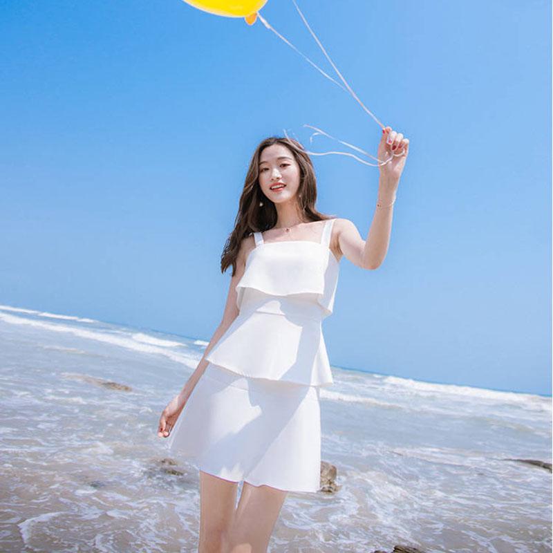 Short Layered Dress Slim Sleeveless Strap Dress Ruffle Dress Short Chiffon Dress Summer
