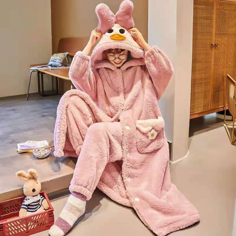 Pajamas Women Plus Velvet Thick Coral Velvet Long Style Can Be Worn Outside Night Gown Women Winter Night Skirt Women Cute Home Service