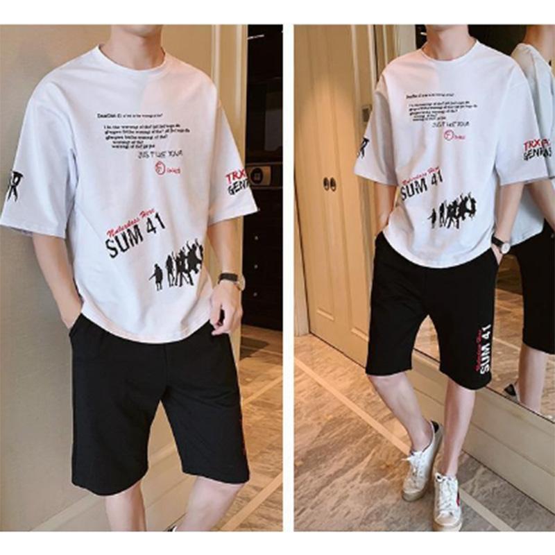 Summer Leisure Sports A Short-sleeved Clothes Men's Handsome Loose Shorts Shorts Men's Summer Personality Suit