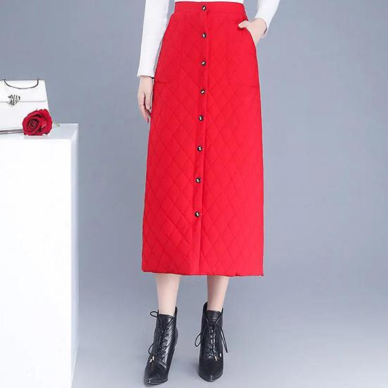 M-4XL Women's Winter Warm Long Cotton Skirt Female Autumn Thickened Down Cotton Skirt Large Size Winter A-line Skirt